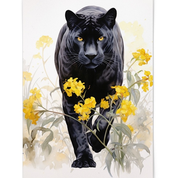 Watercolor Black Jaguar Wall Art Print Unframed - Majestic Jungle Elegance - Picture 3 of 6